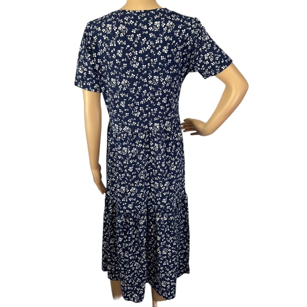 J. Crew V-neck Tiered Knit Cotton Midi Dress Navy Blue Floral AV658 Size M - Picture 7 of 13